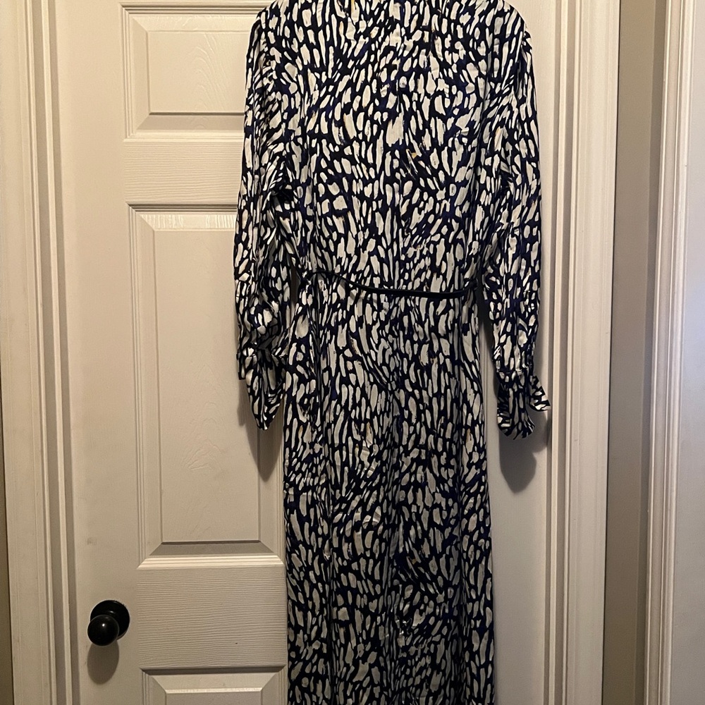 Elegant Sam Edelman Blue and Black Print Long Sleeve Shirtdress